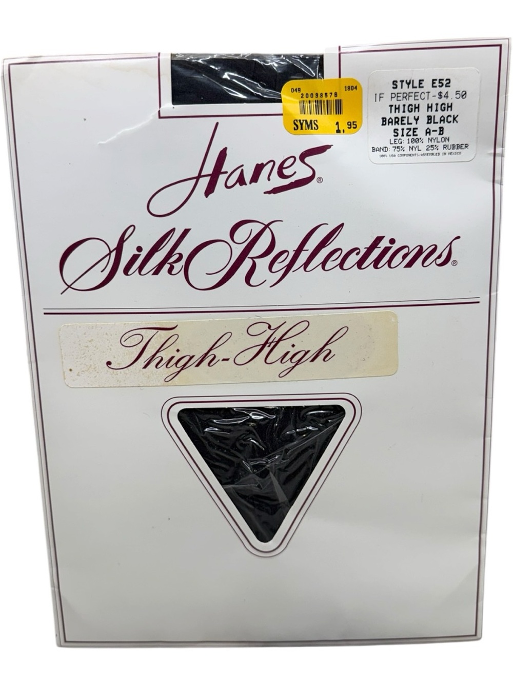 1996 Hanes Silk Reflections Thigh High Stockings Size AB Barely Black E52